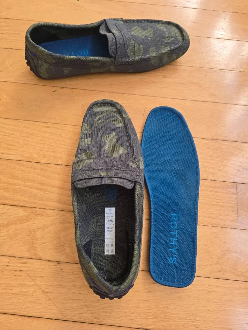 Rothy's | The Driving Camo Olive Green Knit Slip On Loafers | Men's 12